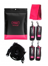 Черно-розовый эротический набор: фиксатор, оковы, наручники, повязка - Erokay - купить с доставкой в Севастополе