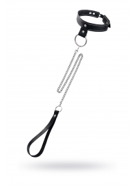 Черный узкий однослойный ошейник с серебристым поводком-цепочкой - Pecado - купить с доставкой в Севастополе