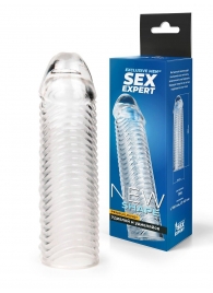 Прозрачная закрытая насадка на пенис с ребрышками - 16 см. - Sex Expert - в Севастополе купить с доставкой