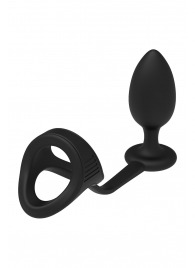 Черное эрекционное кольцо с анальной пробкой Cockstrap With Anal Plug - Dream Toys - в Севастополе купить с доставкой