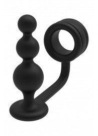 Черное эрекционное кольцо с анальной елочкой Cockring With Beaded Anal Plug - Dream Toys - в Севастополе купить с доставкой