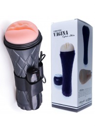 Телесный мастурбатор-вагина в черной колбе с вибрацией - Boys of Toys - в Севастополе купить с доставкой