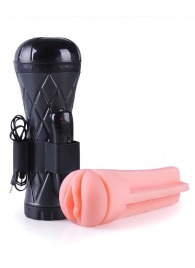 Телесный мастурбатор-вагина в черной колбе с вибрацией - Boys of Toys - в Севастополе купить с доставкой