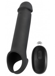 Черная вибронасадка для пениса с хомутом для мошонки и пультом ДУ Remote Controlled Penis Extension - Orion - в Севастополе купить с доставкой
