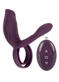 Фиолетовая насадка на член с клиторальным отростком и пультом ДУ RC Couple’s Vibrator 2 - Orion - в Севастополе купить с доставкой