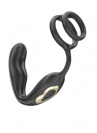 Черная анальная пробка с вращением и эрекционными кольцами - Ibiza - в Севастополе купить с доставкой