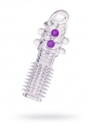 Гелевая прозрачная насадка с шариками и шипами - 14 см. - Toyfa Basic - в Севастополе купить с доставкой