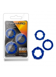 Набор из 3 синих эрекционных колец Stay Hard Beaded Cockrings - Blush Novelties - в Севастополе купить с доставкой