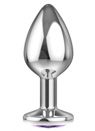 Малая серебристая анальная пробка Diamond Purple Sparkle Small с фиолетовым кристаллом - 7 см. - Lola Games - купить с доставкой в Севастополе