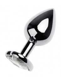 Серебристая анальная пробка с прозрачным кристаллом-сердцем - 8 см. - ToyFa - купить с доставкой в Севастополе