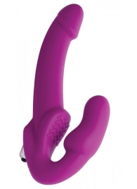 Ярко-розовый безремневой вибрострапон Evoke Vibrating Strapless Silicone Strap-on Dildo - XR Brands - купить с доставкой в Севастополе