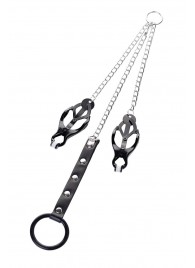 Черно-серебристые зажимы для сосков с кольцом для пениса TOYFA Metal - ToyFa - купить с доставкой в Севастополе