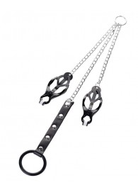 Черно-серебристые зажимы для сосков с кольцом для пениса TOYFA Metal - ToyFa - купить с доставкой в Севастополе