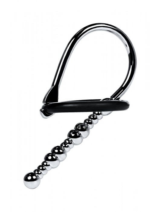 Серебристый уретральный плаг-бусины TOYFA Metal с мягким фиксириющим кольцом - ToyFa - купить с доставкой в Севастополе