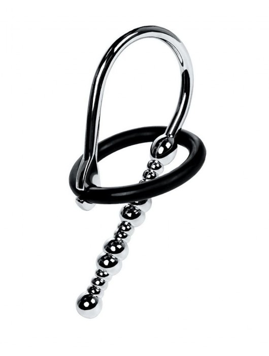 Серебристый уретральный плаг-бусины TOYFA Metal с мягким фиксириющим кольцом - ToyFa - купить с доставкой в Севастополе