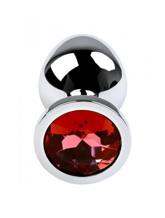 Серебристая коническая анальная пробка с красным кристаллом - 8 см. - ToyFa - купить с доставкой в Севастополе
