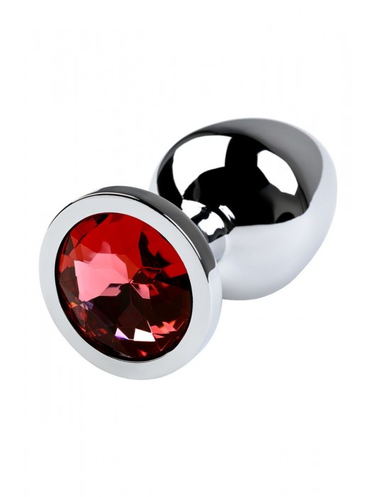 Серебристая коническая анальная пробка с красным кристаллом - 8 см. - ToyFa - купить с доставкой в Севастополе