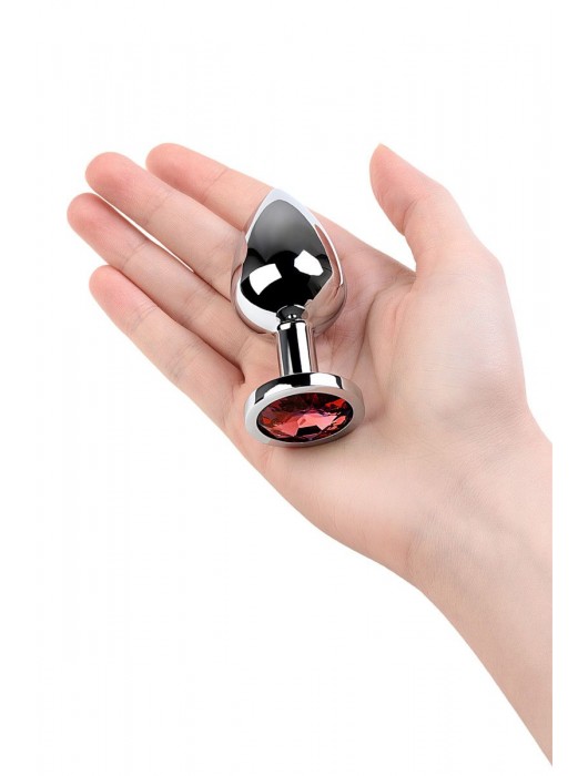 Серебристая коническая анальная пробка с красным кристаллом - 8 см. - ToyFa - купить с доставкой в Севастополе