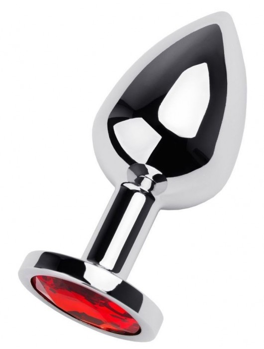 Серебристая коническая анальная пробка с красным кристаллом - 8 см. - ToyFa - купить с доставкой в Севастополе