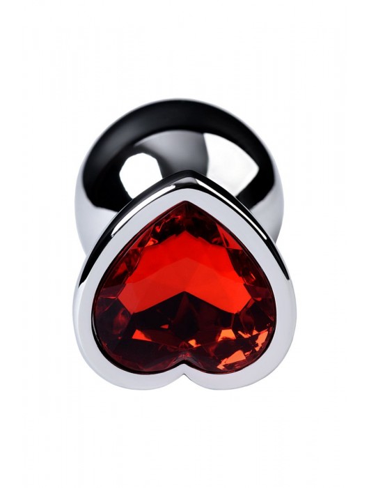 Серебристая коническая анальная пробка с красным кристаллом-сердечком - 7 см. - ToyFa - купить с доставкой в Севастополе