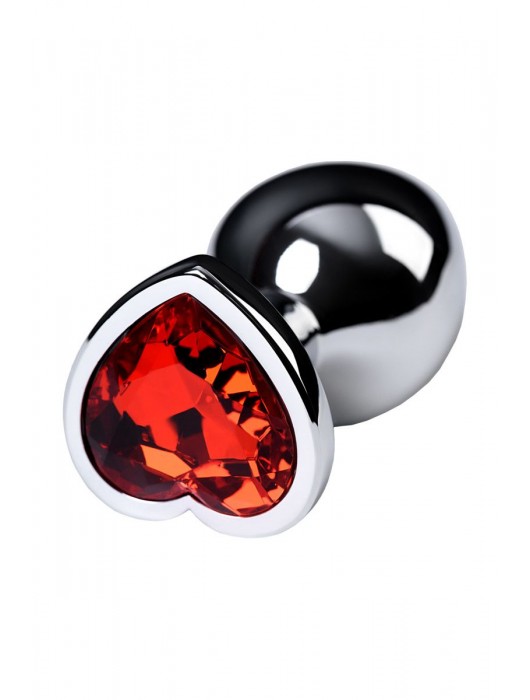 Серебристая коническая анальная пробка с красным кристаллом-сердечком - 7 см. - ToyFa - купить с доставкой в Севастополе