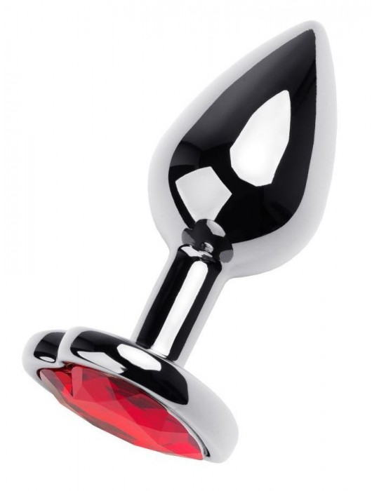 Серебристая коническая анальная пробка с красным кристаллом-сердечком - 7 см. - ToyFa - купить с доставкой в Севастополе