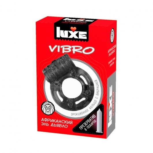 Чёрное эрекционное виброкольцо Luxe VIBRO  Африканский Эль Дьябло  + презерватив - Luxe - в Севастополе купить с доставкой