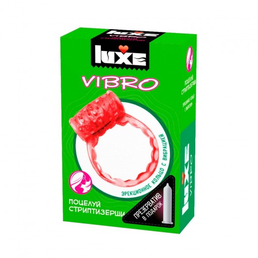 Розовое эрекционное виброкольцо Luxe VIBRO  Поцелуй стриптизёрши  + презерватив - Luxe - в Севастополе купить с доставкой