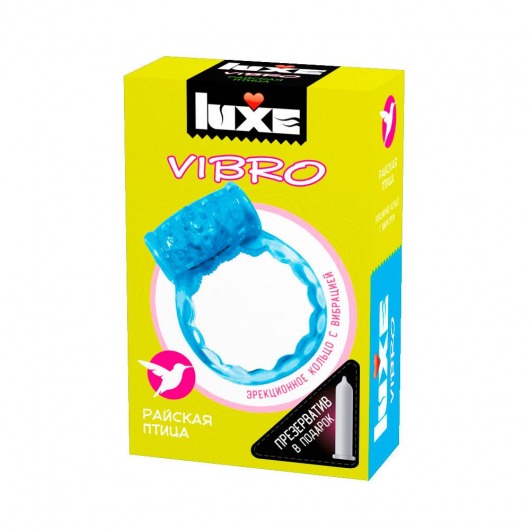 Голубое эрекционное виброкольцо Luxe VIBRO  Райская птица  + презерватив - Luxe - в Севастополе купить с доставкой