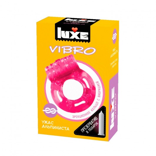 Розовое эрекционное виброкольцо Luxe VIBRO  Ужас Альпиниста  + презерватив - Luxe - в Севастополе купить с доставкой