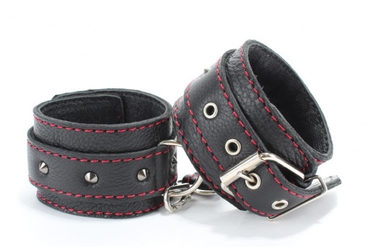 Черные наручники из натуральной кожи на карабинах - БДСМ Арсенал - купить с доставкой в Севастополе