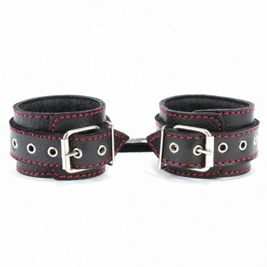 Черные наручники из натуральной кожи на карабинах - БДСМ Арсенал - купить с доставкой в Севастополе