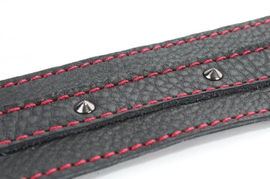 Черный ошейник из натуральной кожи с шипами - БДСМ Арсенал - купить с доставкой в Севастополе