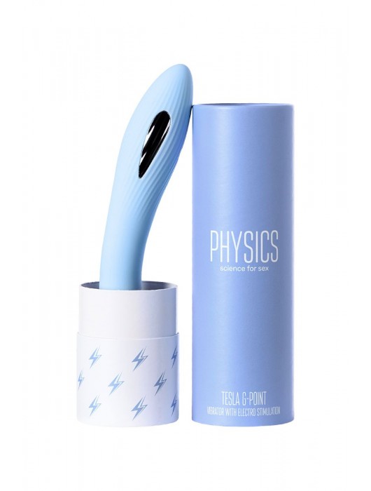 Голубой силиконовый вибратор с электростимуляцией TESLA G-POINT - 21 см. - ToyFa - купить с доставкой в Севастополе