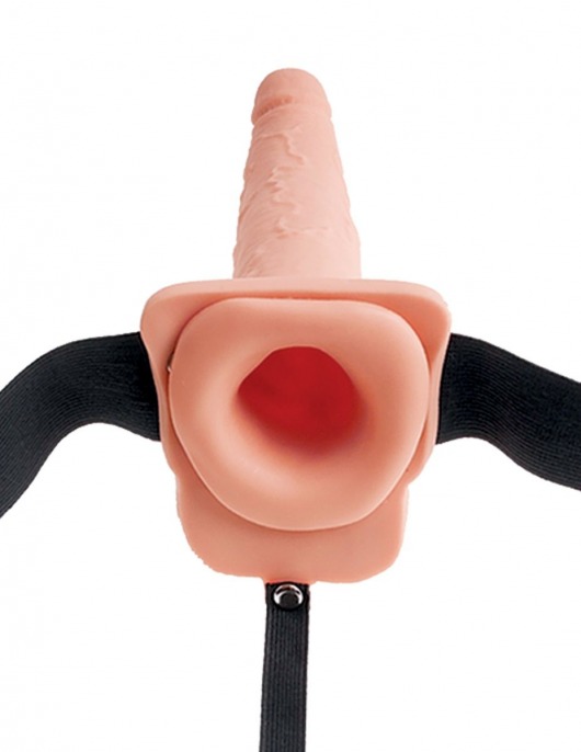 Телесный полый страпон с имитацией эякуляции 7.5  Hollow Squirting Strap-On with Balls Flesh - 21,6 см. - Pipedream - купить с доставкой в Севастополе