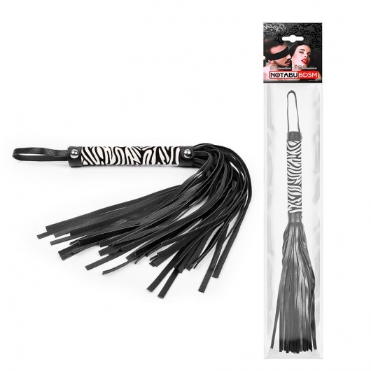 Черная многохвостовая плеть с круглой ручкой-зеброй - 39 см. - Notabu - купить с доставкой в Севастополе