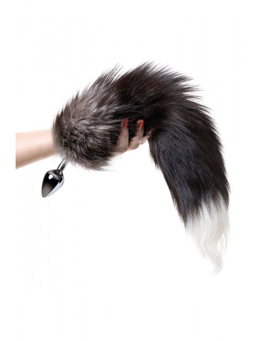 Серебристая металлическая анальная втулка с хвостом чернобурой лисы - размер S - ToyFa - купить с доставкой в Севастополе