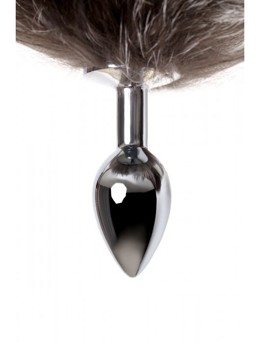 Серебристая металлическая анальная втулка с хвостом чернобурой лисы - размер S - ToyFa - купить с доставкой в Севастополе