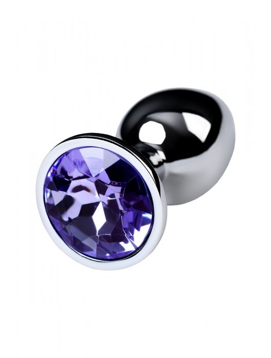 Серебристая конусовидная анальная пробка с фиолетовым кристаллом - 7 см. - ToyFa - купить с доставкой в Севастополе