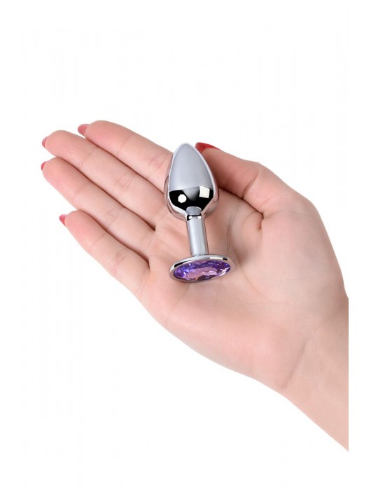 Серебристая конусовидная анальная пробка с фиолетовым кристаллом - 7 см. - ToyFa - купить с доставкой в Севастополе