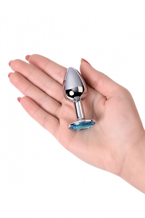 Серебристая конусовидная анальная пробка с голубым кристаллом - 7 см. - ToyFa - купить с доставкой в Севастополе