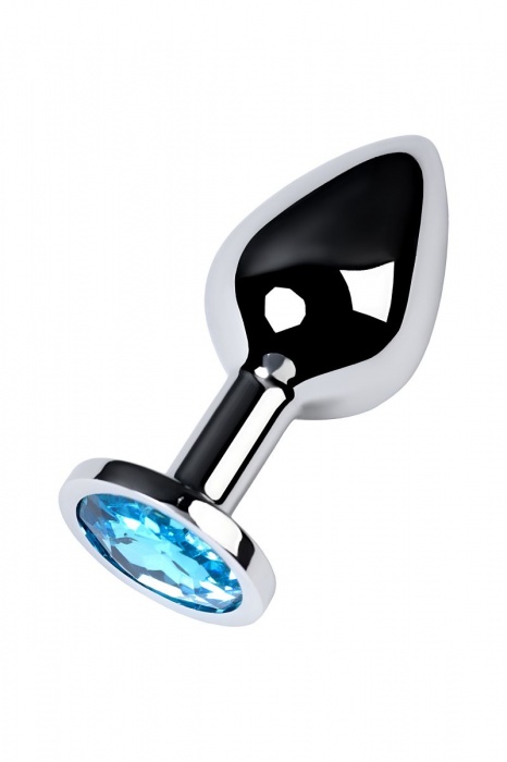 Серебристая конусовидная анальная пробка с голубым кристаллом - 8 см. - ToyFa - купить с доставкой в Севастополе