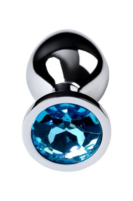 Серебристая конусовидная анальная пробка с голубым кристаллом - 8 см. - ToyFa - купить с доставкой в Севастополе