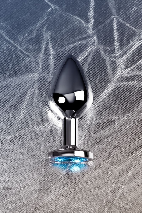 Серебристая конусовидная анальная пробка с голубым кристаллом - 8 см. - ToyFa - купить с доставкой в Севастополе