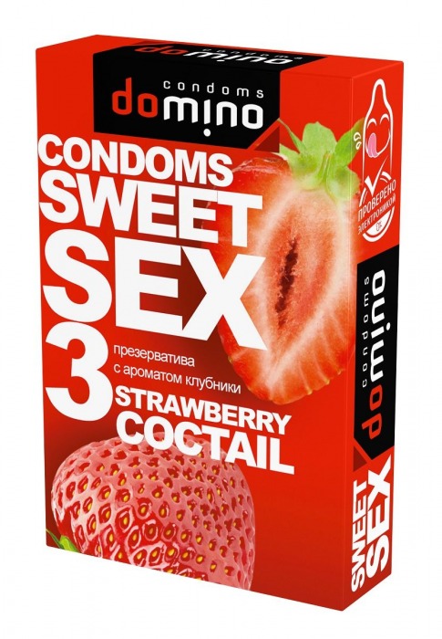 Презервативы для орального секса DOMINO Sweet Sex с ароматом клубничного коктейля  - 3 шт. - Domino - купить с доставкой в Севастополе