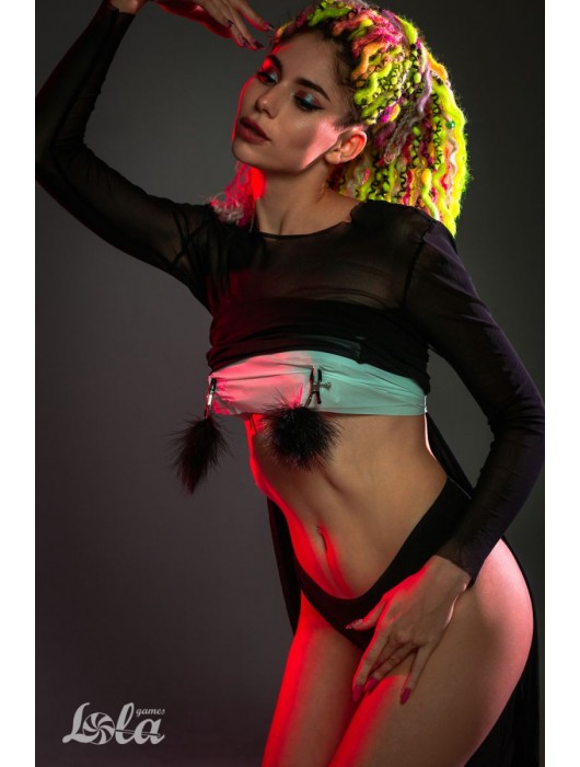 Зажимы на соски с черным пухом Euphoric - Lola Games - купить с доставкой в Севастополе