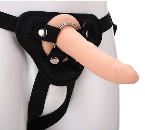 Телесный страпон на черных трусиках STRAP ON REAL DILDO - 20 см. - Dream Toys - купить с доставкой в Севастополе