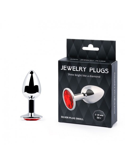 Серебристая анальная пробка с красным стразом - 7,2 см. - Anal Jewelry Plug - купить с доставкой в Севастополе