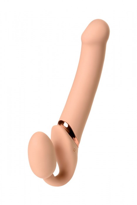 Телесный безремневой вибрострапон Vibrating Bendable Strap-On L - Strap-on-me - купить с доставкой в Севастополе