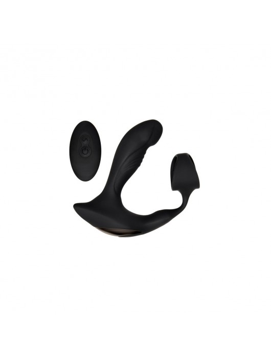 Черный вибромассажер простаты с эрекционным кольцом Strapped   Tapped - Zero Tolerance - в Севастополе купить с доставкой